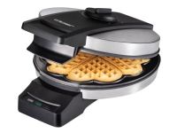 Cloer 1898 vaffeljern hjerteformet vaffel 16,5 cm Ø, dobbelt non-stick belægning, egnet til kommerciel brug, sukkerbestandig, 950 W, bagelys, akustisk klar-signal, tænd/sluk-kontakt, rustfrit stål (1898)